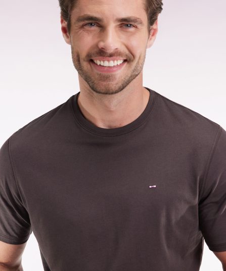 T-shirt manches courtes à col rond en coton Pima marron