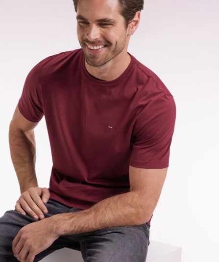 T-shirt manches courtes à col rond en coton Pima bordeaux