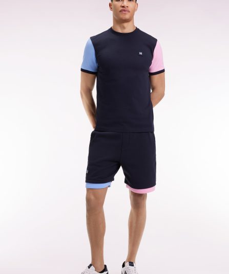 T-shirt à manches courtes contrastées en coton marine