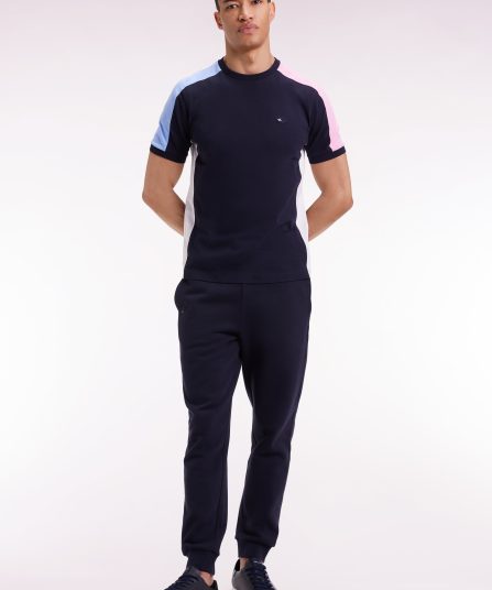 T-shirt à manches courtes en coton marine découpes colorées