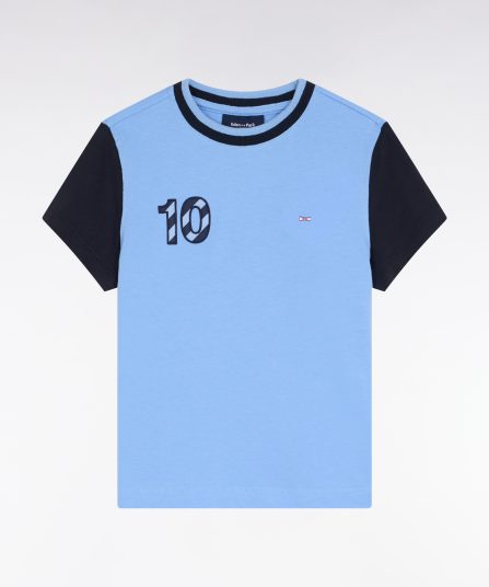 T-shirt en coton ciel à manches courtes marine brodé