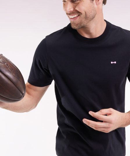 T-shirt à manches courtes dos brodé en coton noir
