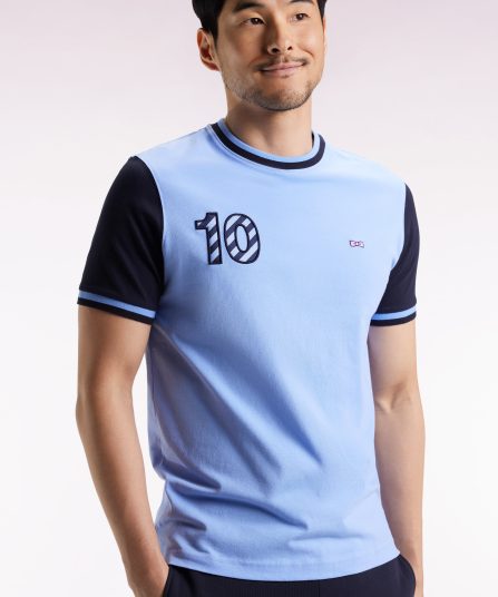 T-shirt bicolore à manches courtes en coton ciel broderie 10