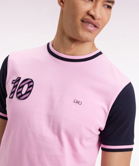 T-shirt bicolore à manches courtes en coton marine broderie 10