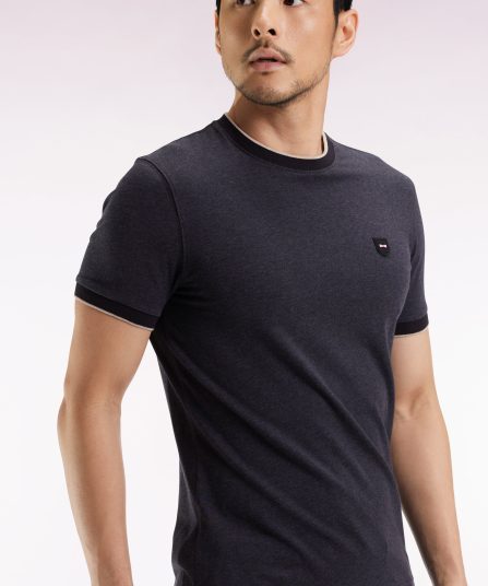 T-shirt à manches courtes en coton stretch gris anthracite coupe ajustée