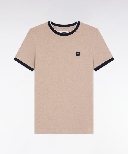 T-shirt à manches courtes en coton stretch camel coupe ajustée