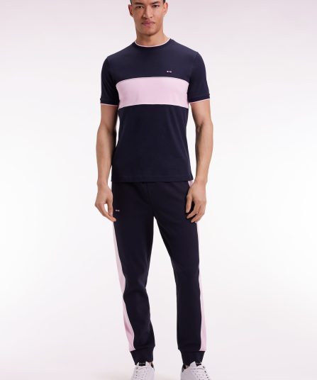 T-shirt bicolore à manches courtes en coton marine et rose