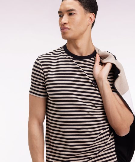 T-shirt à manches courtes en jersey de coton rayé marine et marron