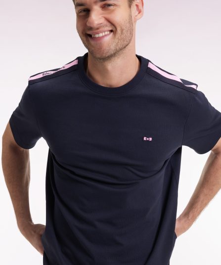 T-shirt à manches courtes en coton marine bande épaules