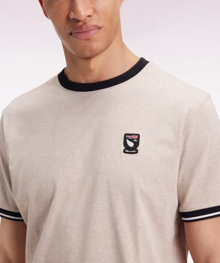 T-shirt à manches courtes en coton beige et marine Nouvelle Zélande