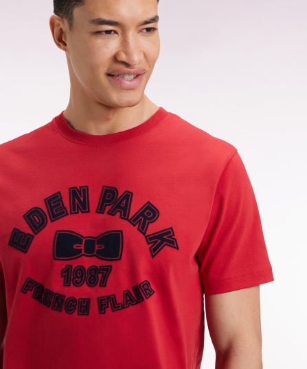 T-shirt à manches courtes en coton rouge impression effet velours