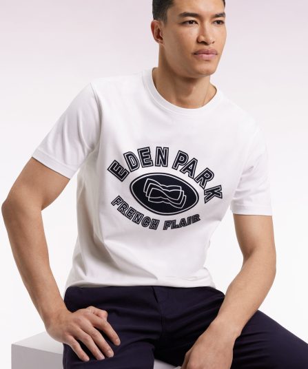 T-shirt à manches courtes en coton blanc impression effet velours