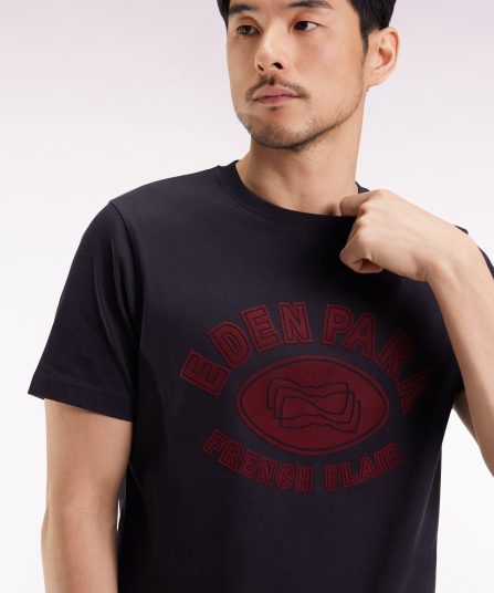 T-shirt à manches courtes en coton noir impression effet velours