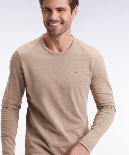 T-shirt à manches longues en coton slub beige
