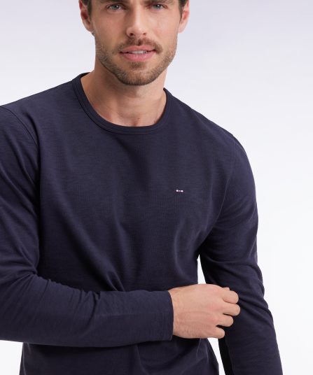 T-shirt à manches longues en coton slub marine