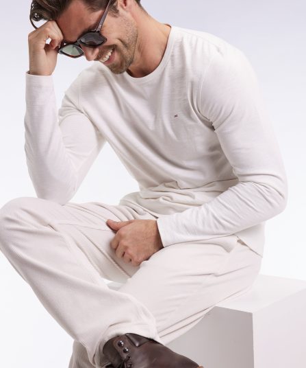 T-shirt à manches longues en coton slub écru