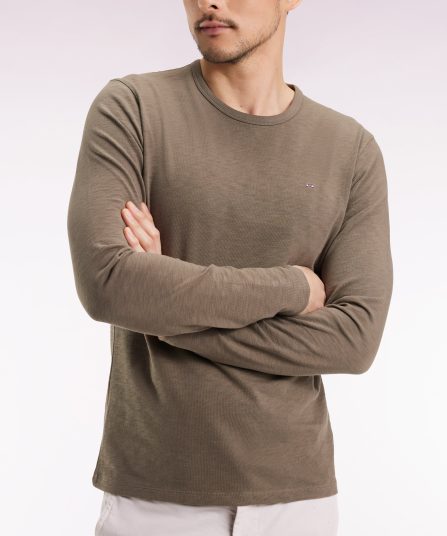 T-shirt à manches longues en coton slub kaki