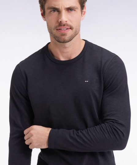 T-shirt à manches longues en coton slub noir
