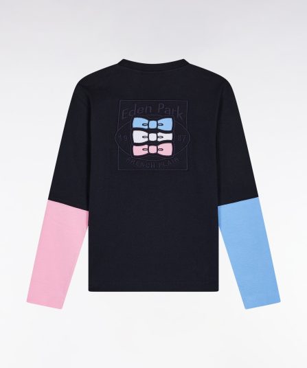 T-shirt à manches longues bicolores en coton marine coupe droite