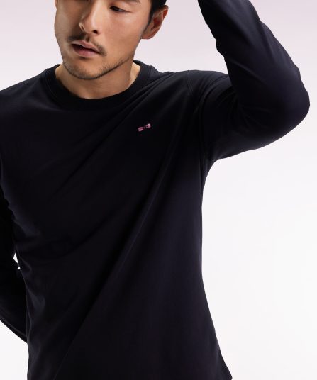 T-shirt col rond à manches longues en coton noir