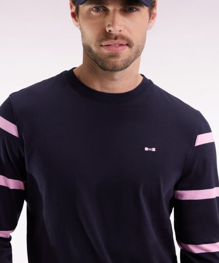 T-shirt à manches longues en coton marine à manches rayées