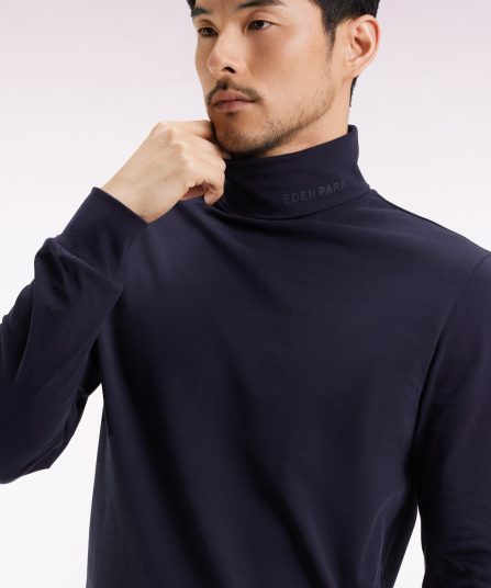 T-shirt col roulé à manches longues en coton stretch marine