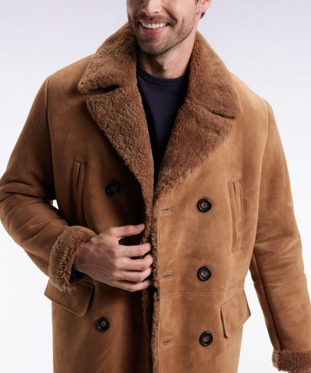 Caban en peau lainée marron