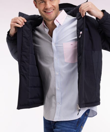 Coupe-vent en nylon mixte marine à capuche intégrée