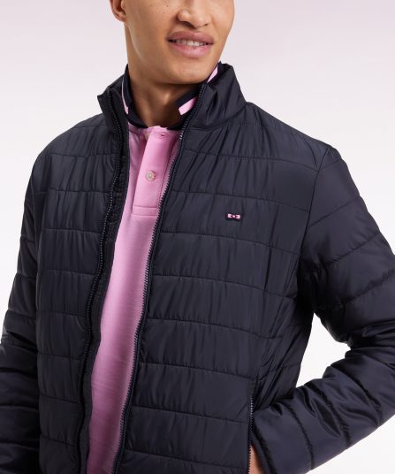 Doudoune en nylon matelassé marine à col montant