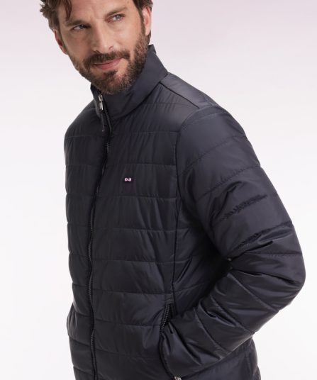 Doudoune en nylon matelassé noir à col montant