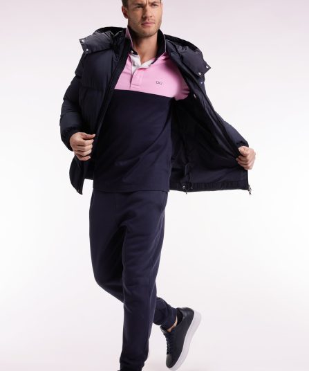 Doudoune en nylon matelassé marine à capuche amovible