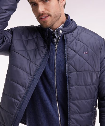 Doudoune bleue en nylon matelassé à col motard