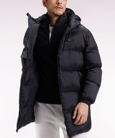 Doudoune longue en nylon matelassé noir