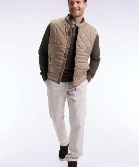 Doudoune sans manches col motard en nylon matelassé beige