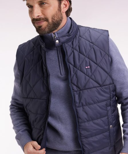 Doudoune sans manches col motard en nylon matelassé bleu marine