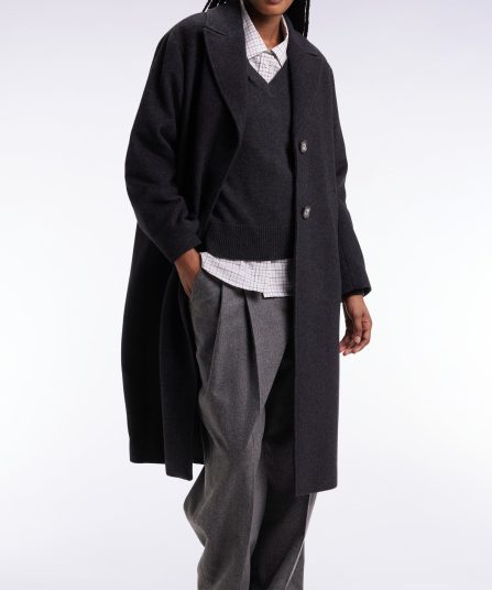 Manteau masculin coupe oversized en laine gris foncé
