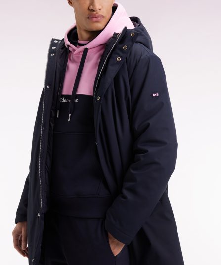 Parka longue 2-en-1 en nylon marine à capuche intégrée