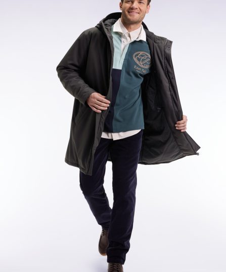 Parka longue en nylon kaki à capuche intégrée