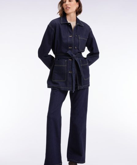 Surchemise ceinturée en denim stretch brut coupe Oversized