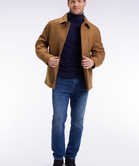 Surchemise en twill de laine camel à poches plaquées