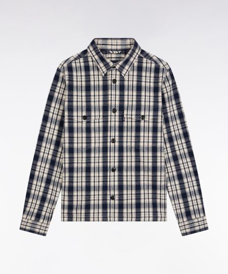 Surchemise en coton à carreaux noire et écrue coupe droite