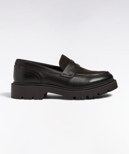 Mocassins bimatières en cuir marron