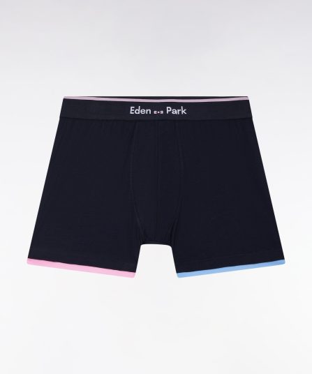 Boxer en jersey de coton marine à finitions rayées