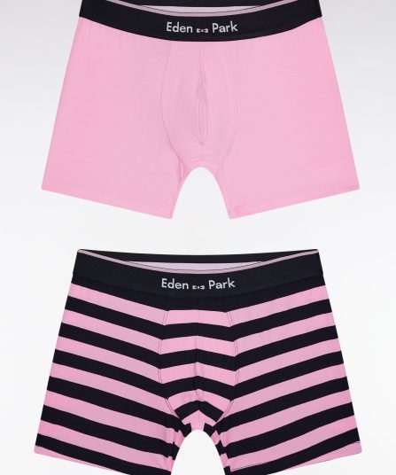 Lot de deux boxers en jersey de coton stretch marine et rose