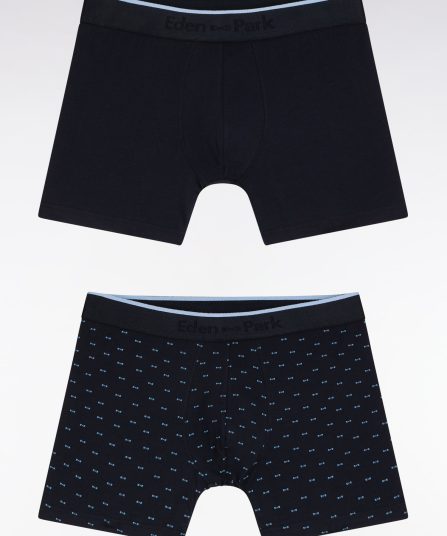 Lot de deux boxers en jersey de coton stretch uni et micro-motifs bleus
