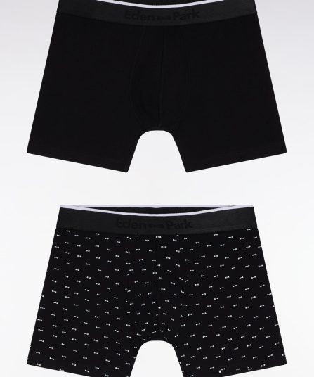 Lot de deux boxers en jersey de coton stretch uni et micro-motifs noirs