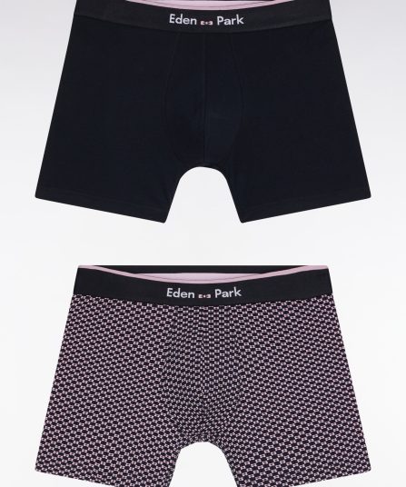 Lot de deux boxers en jersey de coton stretch uni et micro-motifs marine et rose