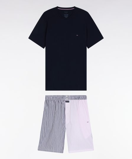 Pyjama court short à rayures bâton rose et marine