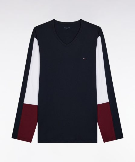 Pyjama long en jersey de coton colorblock bordeaux