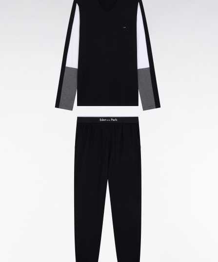 Pyjama long en jersey de coton colorblock gris